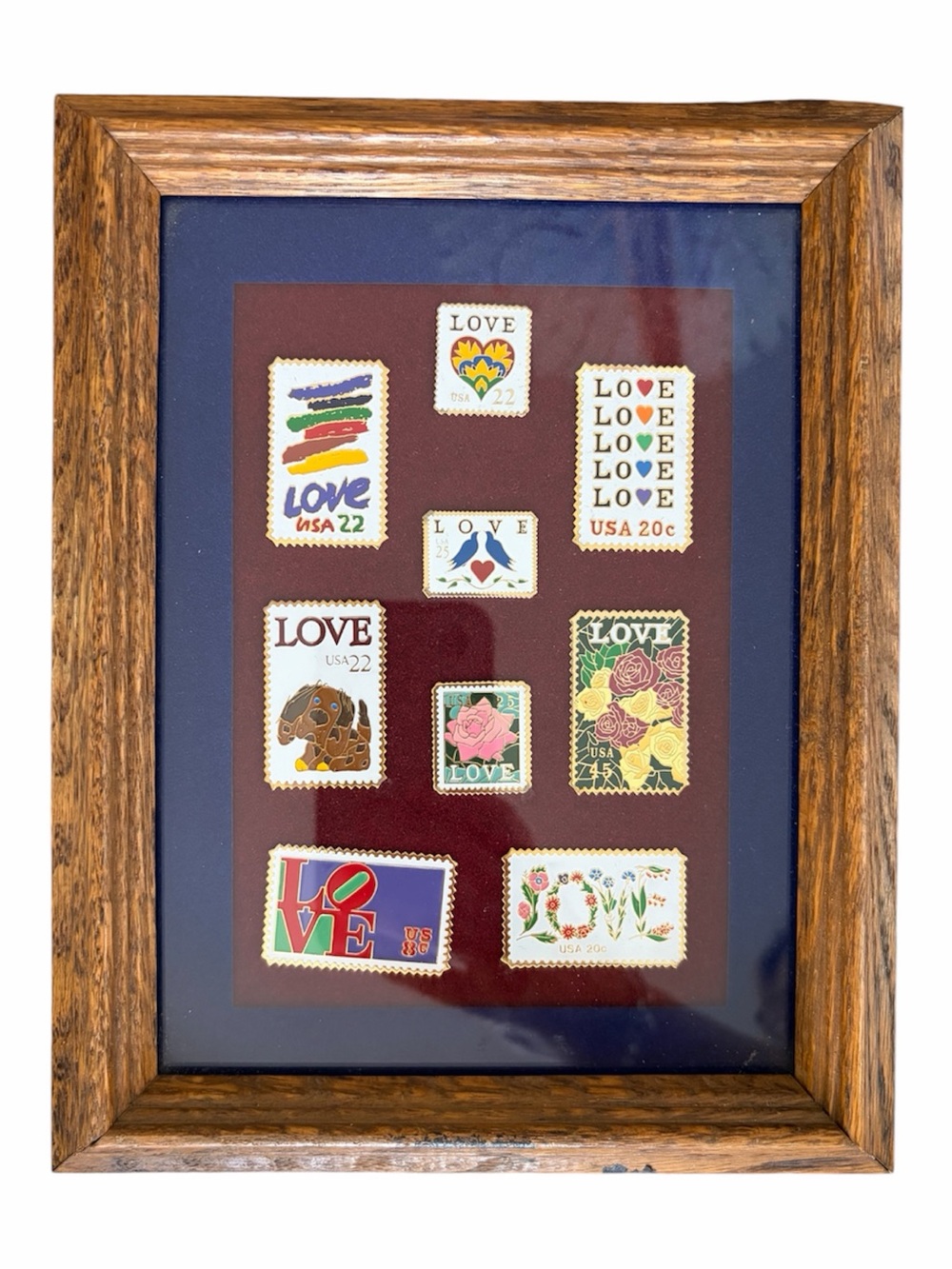 VTG LOVE USA Stamp Pinback Lapel Pins Original Mat Frame Home Decor Jewelry USPS